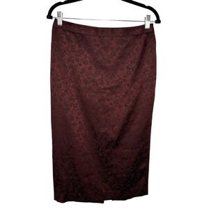 Y2K Signature Satin Skirt Womens 10 Floral Burgundy Pencil Whimsigoth Office